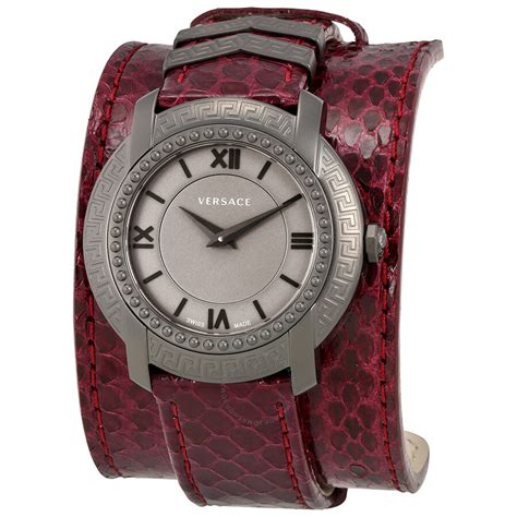 dv25 grey dial burgundy leather ladies watch vam070016